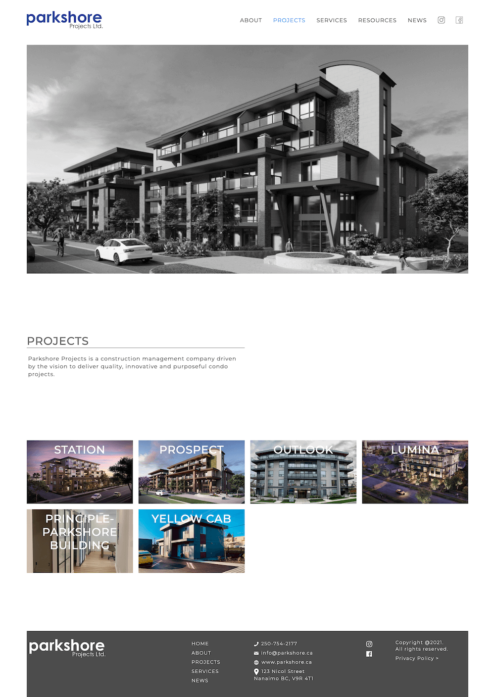 Parkshore Projects - Projects page